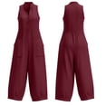 thumbnail image 4 of Guluxicc Linen Jumpsuits for Women Cotton Linen Sleeveless V Neck Jumpsuits Casual Summer Overalls with Pockets, 4 of 7