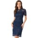 thumbnail image 1 of Vestido Elegante De Encaje Floral Para Mujer, Cuello Redondo, Manga Corta, Vestidos De Fiesta De Cóctel Azul Real XS, 1 of 6
