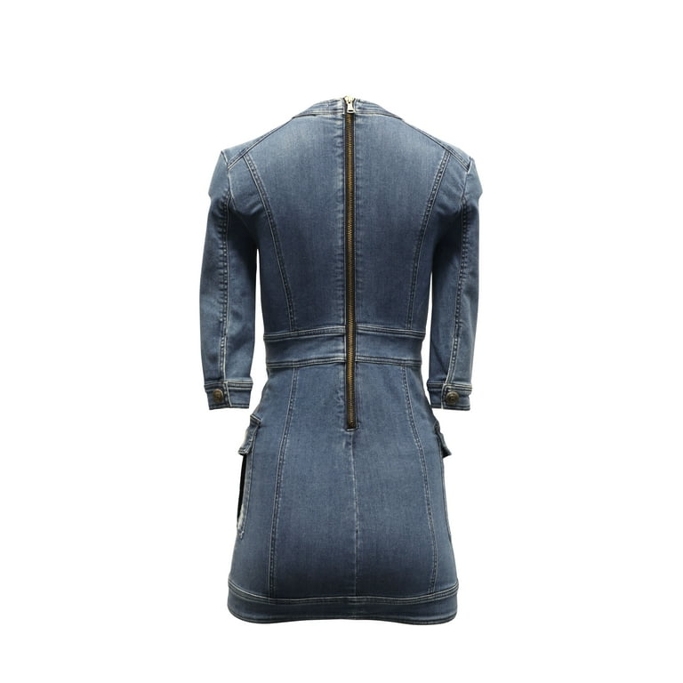 pierre balmain denim dress Pierre Balmain Long Sleeve Denim Dress in Blue Denim