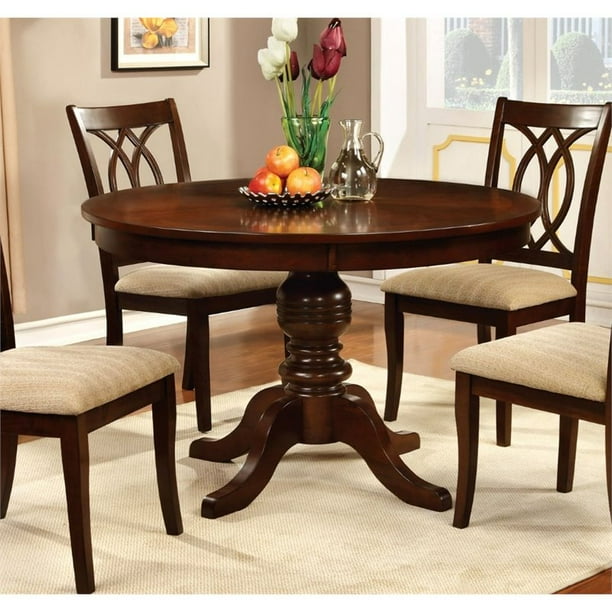 Furniture Of America Amersty Round Wood Dining Table In Brown Cherry Com America Amersty Round Wood Dining Table, Round Cherry Wood Dining Table