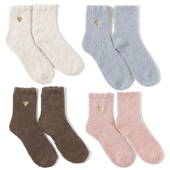 Fuzzy Socks for Women - 4 Pairs Socks, Cable Knit Cozy Coral Fleece Warm Womens Socks for Daily Wear