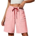 thumbnail image 2 of hoksml Women Striped Drawstring Pull-On Shorts, Elastic Waist Casual Bermuda Shorts with Pockets, 2 of 6