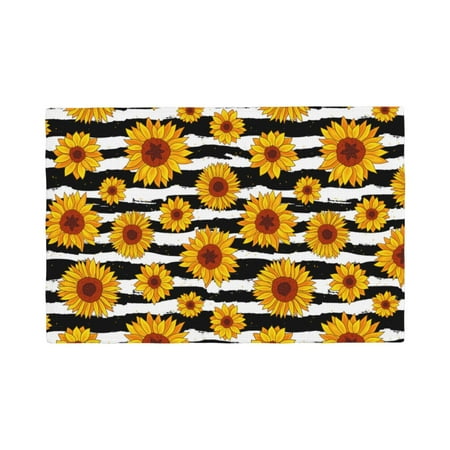 

Placemats Set of 4 sunflowers striped black white Place mats for Dining Table Indoor/Outdoor Cute Heat Resistant Washable Table Mats(18 x 12 )