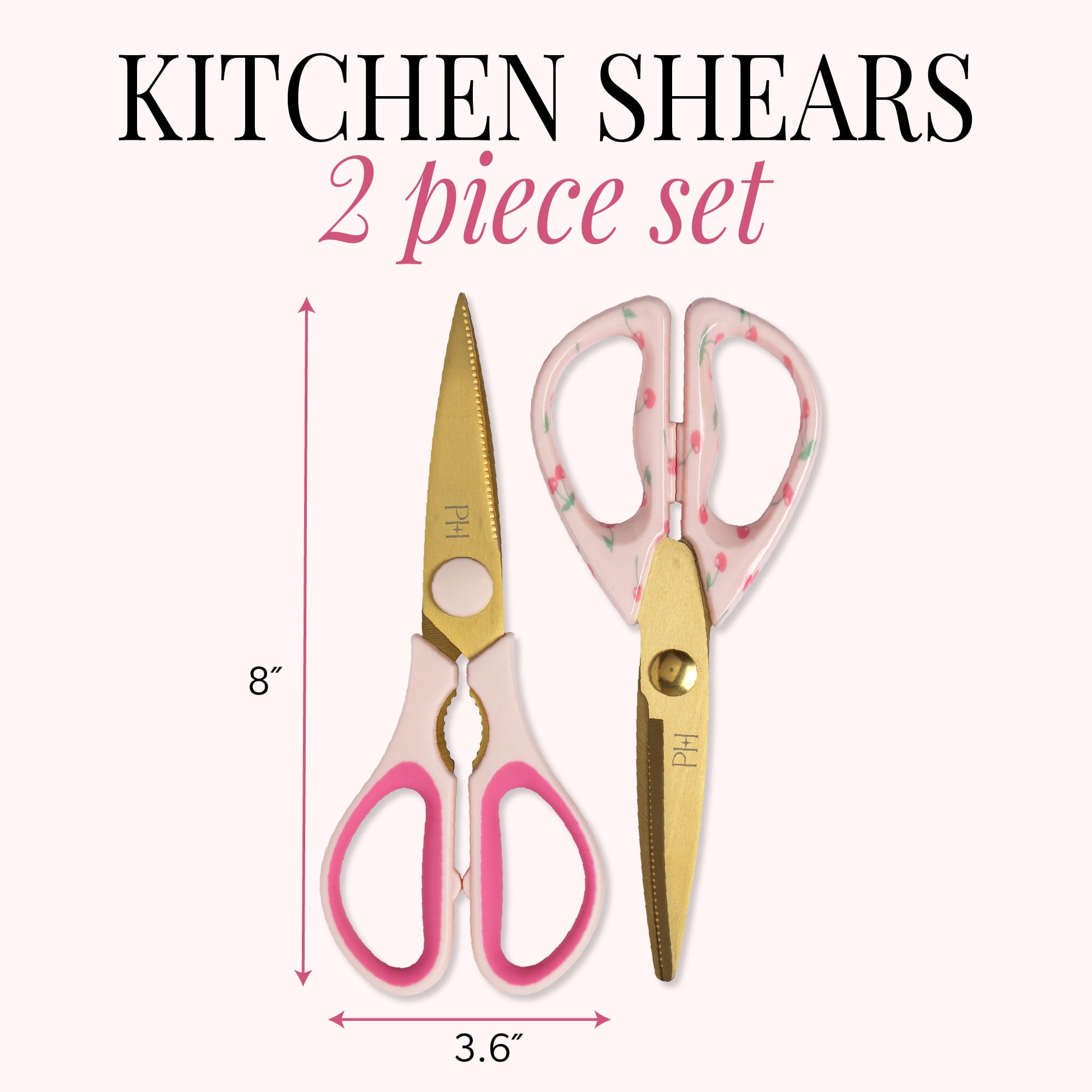 Paris Hilton 2-Piece 8-Inch Kitchen Shears Set, Stainless Steel Blades, Pink Handles