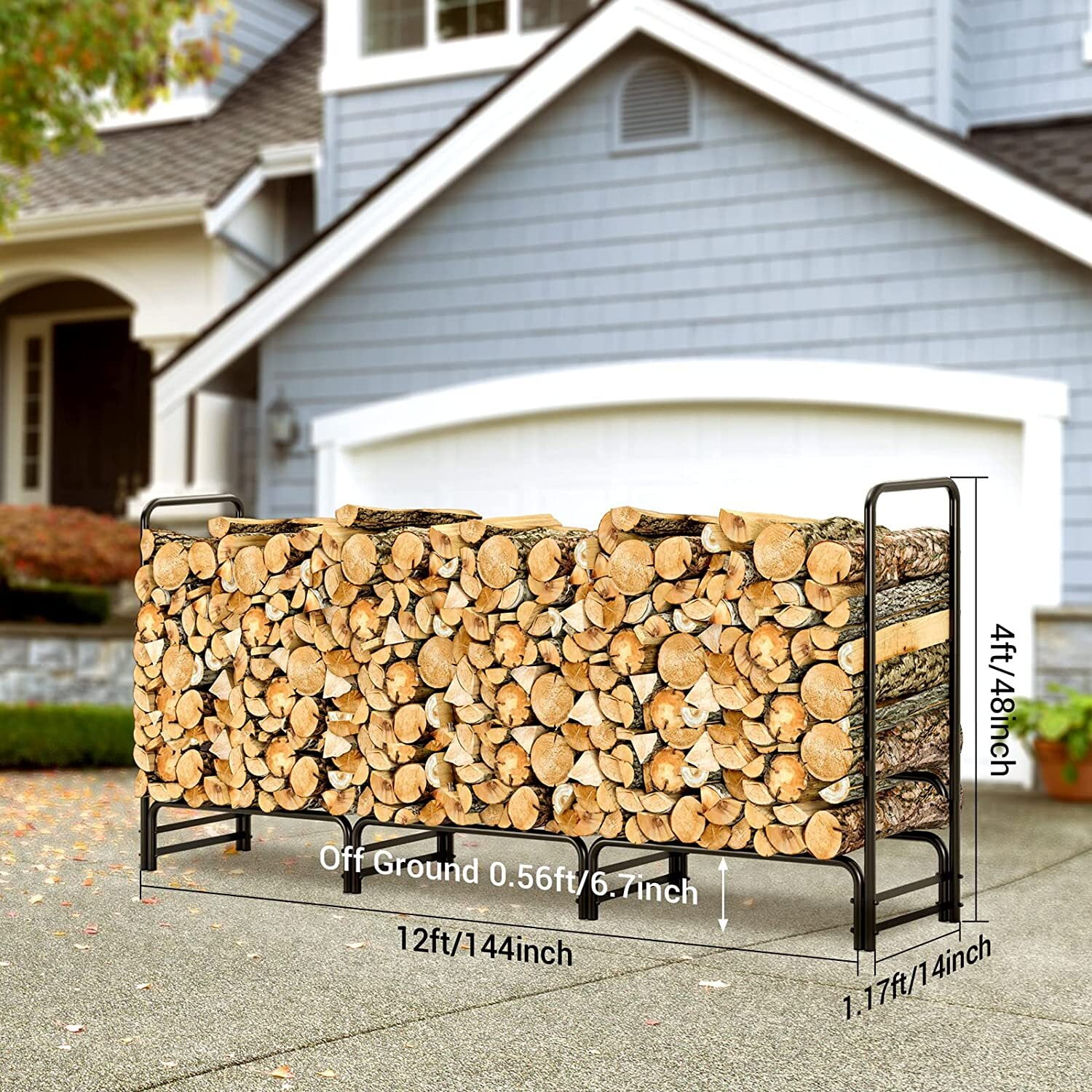 Homfa Firewood Rack Stand 12 ft Steel Firewood Log Holder for Fireplace,  Outdoor Metal Log Holder Stand, Black - Walmart.com
