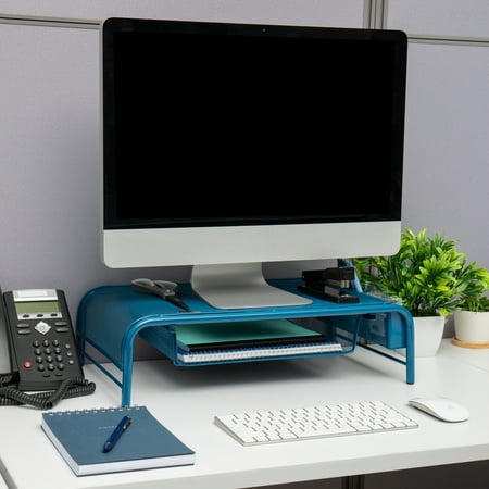 Mind Reader - Monitor Stand, Ventilated Laptop Riser, Paper Tray, Storage, Office, Metal Mesh, 20"L x 11.5"W x 5.5"H - Turquoise