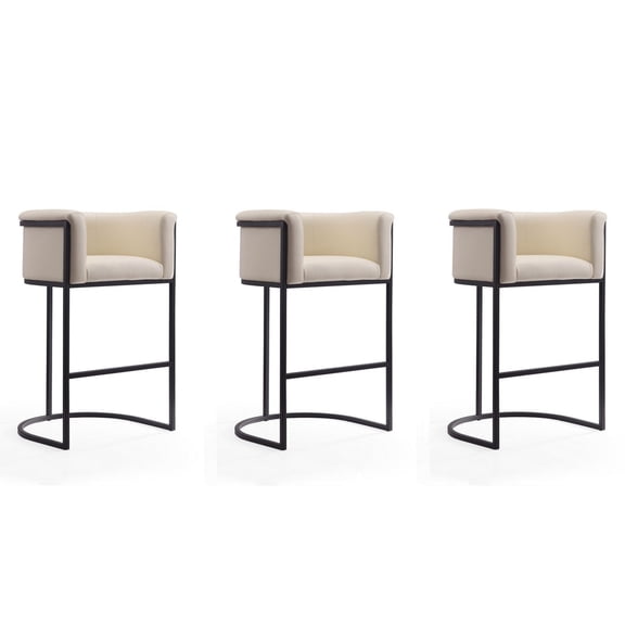 Manhattan Comfort Cosmopolitan 29.5" Faux Leather Barstool in Cream (Set of 3)