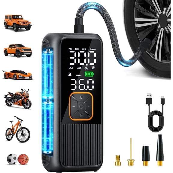 Tire Inflator Portable Air Compressor, Nikacos 150 PSI Cordless Bike Pump for Car Tires, Bikes, Motorcycles and Balls,Fast Inflation Air Pump with Digital Pressure Gauge