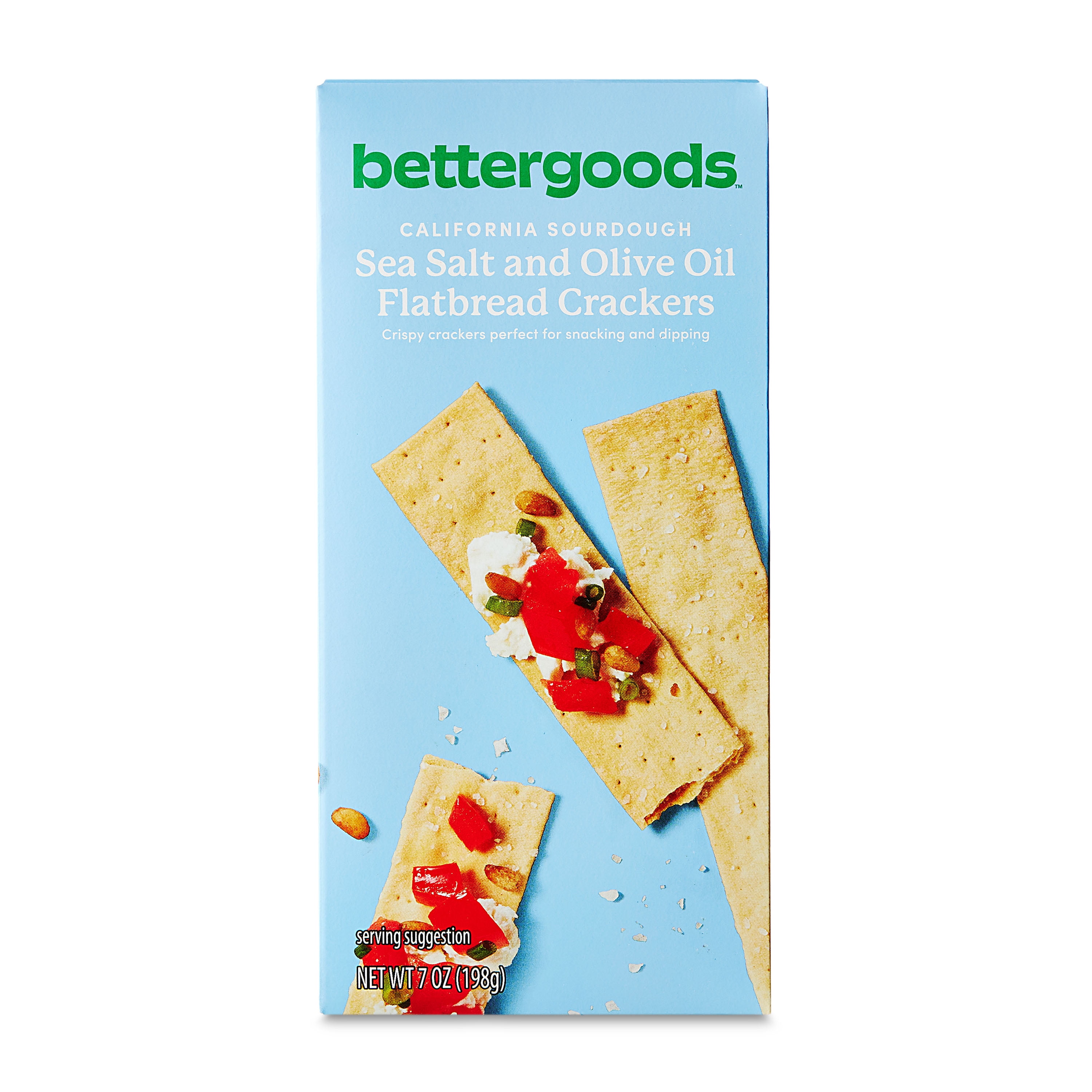 (4 pack) bettergoods California Sourdough Sea Salt and Olive Oil Flatbread Crackers, 7 oz