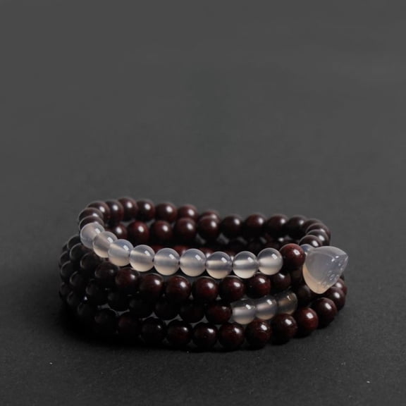 108pcs 6mm Gray Crystal and Wooden Beads Bracelet Buddhist Mala Jewelry for Women Meditation Prayer String Accessory