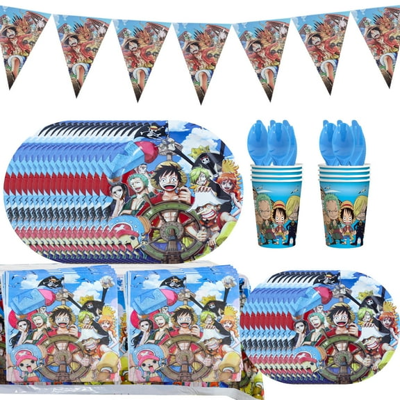 ONE PIECE Birthday Decorations | Luffy Party Decorations | Serves 10 |, Banner, Tablecover, Plates, Napkins