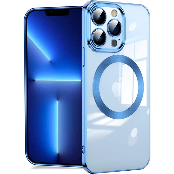 Compatible with iPhone 13 Pro Max Case, Luxury Plating Clear Phone Case, Compatible with MagSafe for Women Girls with Camera Protector Soft TPU Shockproof Back Cover - Light Blue