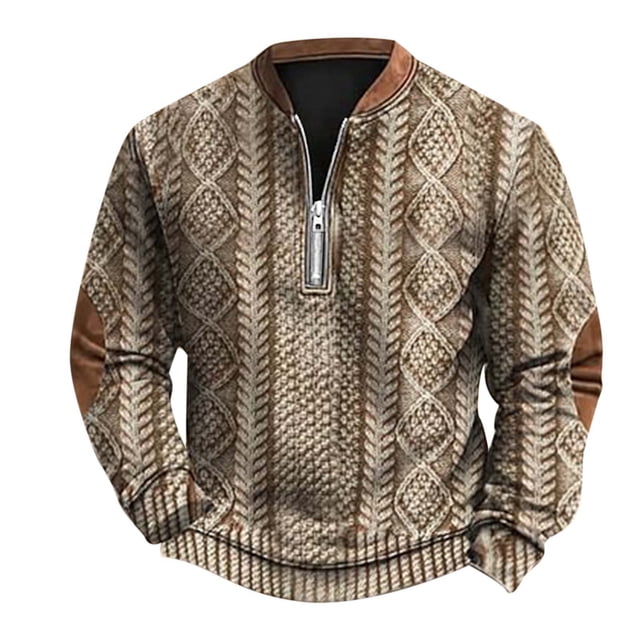 2024 Automne Hiver Mode Homme Décontracté Imprimé Numérique 3D Demi-Fermeture à Glissière Col Rond Chandail en Molleton Sans Capuche Imitation Tricoté Tissu Confortable