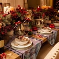 thumbnail image 2 of Table Runner Dresser Scarves Winter Christmas Cute Snowman Cotton Linen Burlap Table Cover Snowflake on Pink Checker Table Runners for Family Kitchen Dining Holiday Party Banquet Decor, 2 of 5