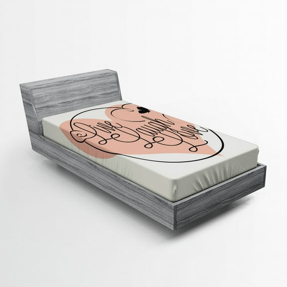 Ambesonne Live Laugh Love Fitted Sheet, Heart Butterfly, Twin XL Size, Pale Pink Black White