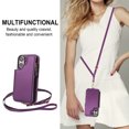 thumbnail image 2 of Wallet Case for Apple iPhone 16, with Crossbody Shoulder Strap & Hand Wrist Cards Holder Zipper Pocket Stand Feature Full Protective Shockpoof Phone Case for iPhone 16, Darkpurple, 2 of 7