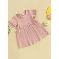 thumbnail image 3 of Faithtur Robes pour Filles, Manches Courtes Col Rond Couleur Unie Poches Robe Princesse Taille Haute pour Fête, 3 of 8