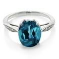 thumbnail image 2 of Gem Stone King 14K White Gold Oval London Blue Topaz and White Diamond Engagement Ring for Women (2.84 Cttw, Gemstone Birthstone, Available in Size 5, 6, 7, 8, 9), 2 of 3