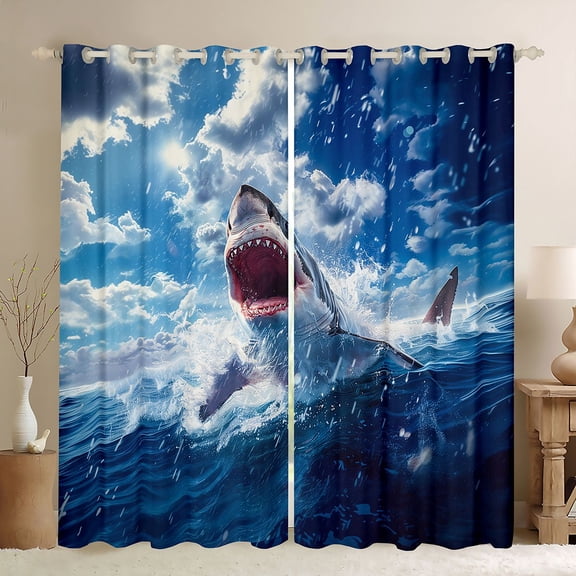 Erosebridal Ocean Shark Black Out Curtains For Kids,Underwater World Animal Curtains Pack of 2 (42x63 Each) For Boys Girls,Lightweight Room Decor
