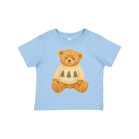 Inktastic Vintage Teddy Bear in Sweater with Christmas Trees Boys or Girls Toddler T-Shirt