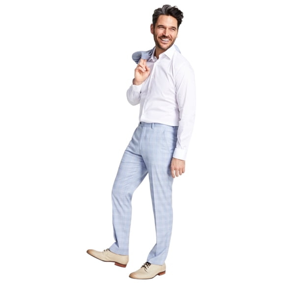 Alfani Mens Slim fit Dress Pants 30 / 32 Light Blue Plaid Stretch