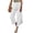 White, variant on Women's 100% Cotton Wide Leg Capri Pants Elastic Waist D string Button Split Hem Casual Summer Beach Lounge Cropped Trousers with Pockets, S-XXL