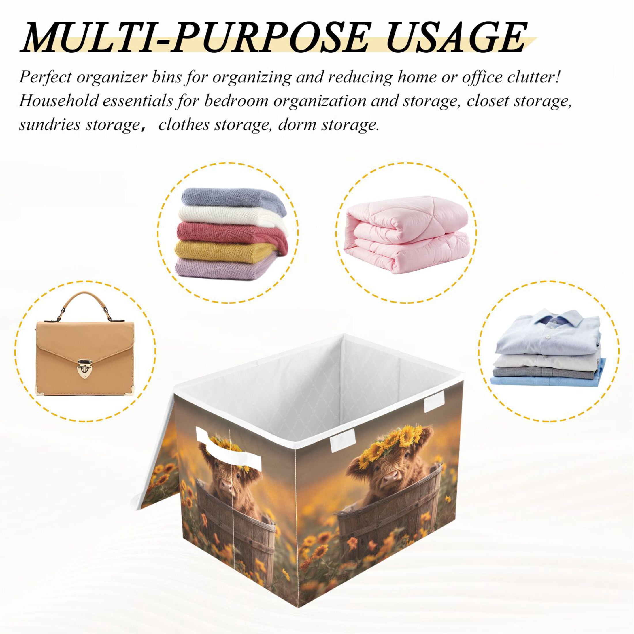 Storage Box With Lid 16.5x12.6x11.8In Lidded Home Storage Bins Foldable Stacked Household Storage Box Photo Highland Calf