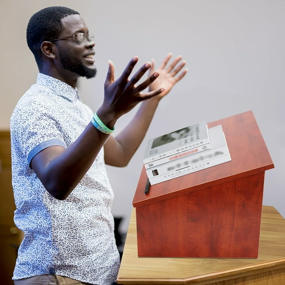 23.75*16 Inches Portable Tabletop Lectern Classroom Presentation Lectern Table Top Lectern With An Extra Storage Room Brown