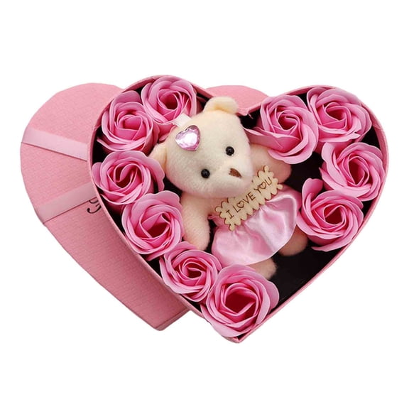 Rose Present Set with Teddy Bear Durable for Gifting