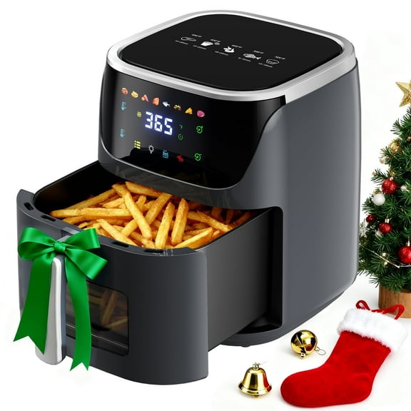 8QT Air Fryer with 8 Food Preset, LED Digital Touch Screen, Roast, Reheat, Dehydrate, Bake, Steam, 360° Hot Air, 85% Less Oil Healthy Cooker for Family Size