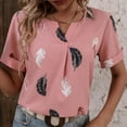 thumbnail image 3 of Birdeem T-Shirt Ample à Manches Courtes Imprimé Plumes Col en V pour Femmes, 3 of 9