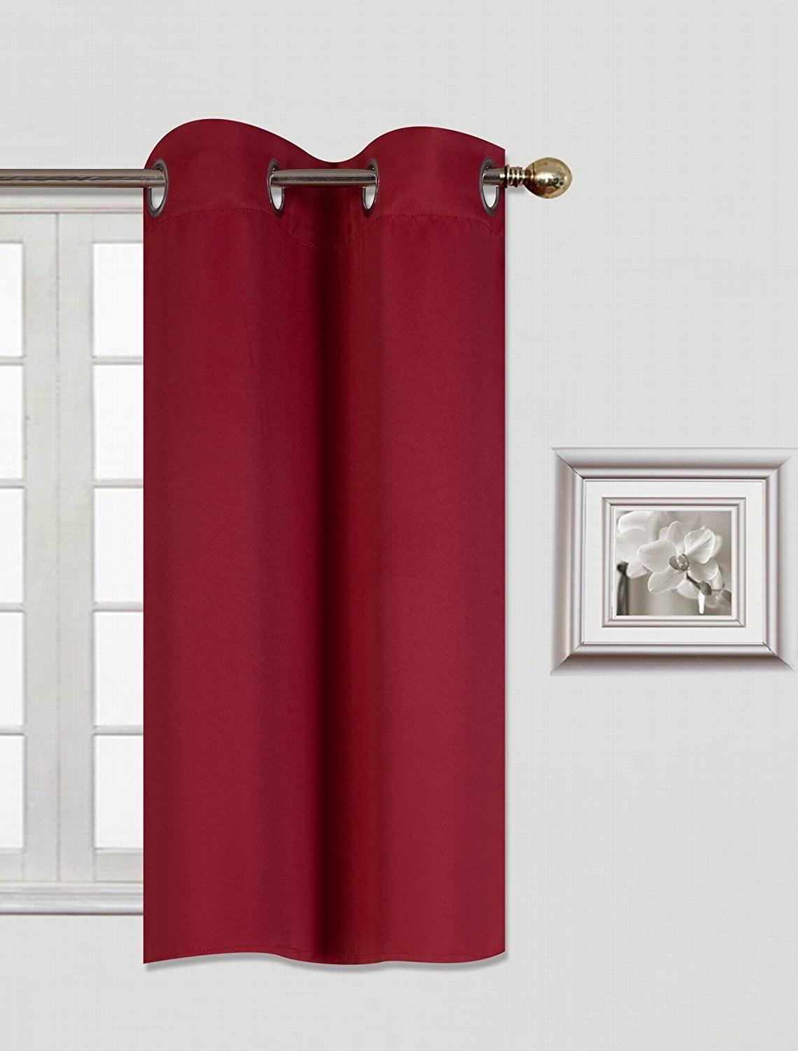 K30 Burgundy 1 Panel Silver Grommets Kitchen Tier Window Curtain