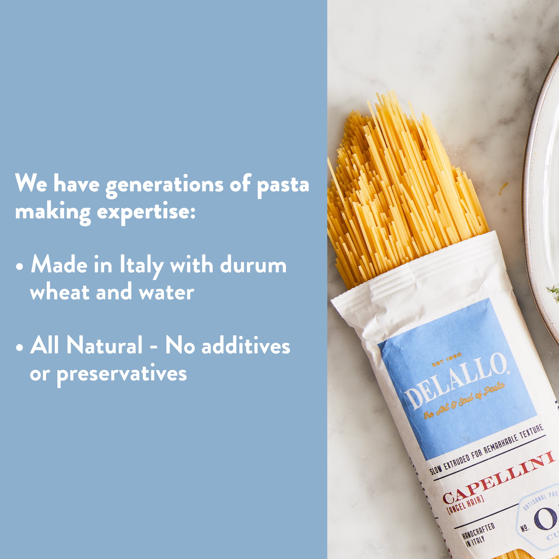 DeLallo Capellini Pasta, Angel Hair, Made in Italy, Non-GMO, Shelf  Stable, 1lb Bag