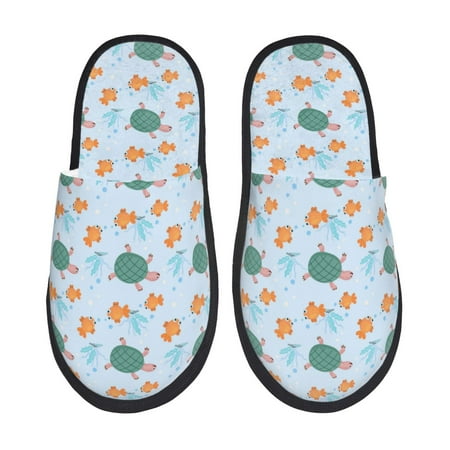 

Adobk Turtles And Goldfish Print Slippers Indoor Outdoor Retro Slippers House Soft Fluffy Slides Cushion Furry Slippers-Large