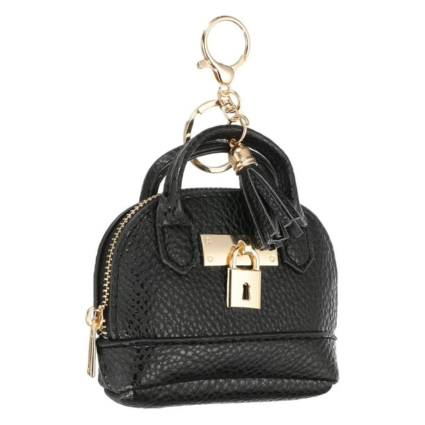 Llave de mini bolsa tote Uxcell, llavero de monedero lindo de cuero PU, negro