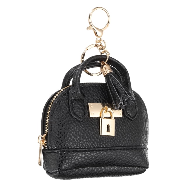 Llave de mini bolsa tote Uxcell, llavero de monedero lindo de cuero PU, negro