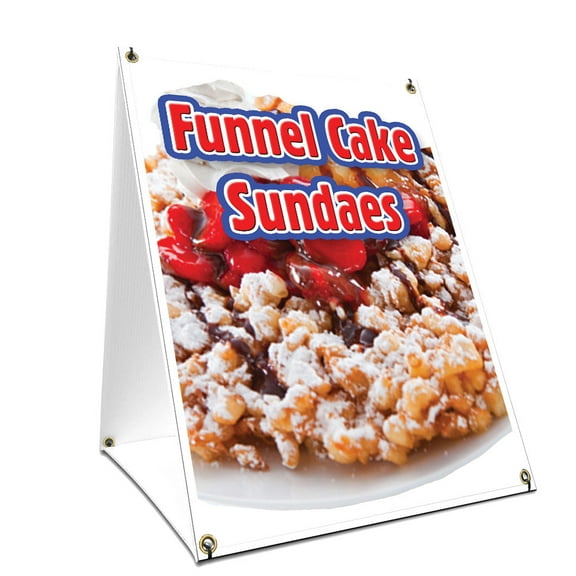 A-frame Sidewalk Funnel Cake Sundaes Sign With Graphics On Each Side | 18" X 24" Print Size