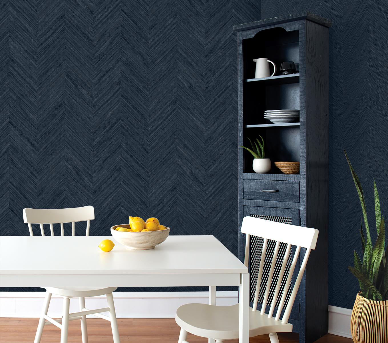 NextWall Dark Blue Chevron Stripe Peel and Stick Wallpaper