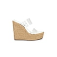 thumbnail image 2 of Schutz Arien White Slip On Open Toe Clear Straps Modern Spin Wedges Heel Sandals (WHITE, 8.5), 2 of 3