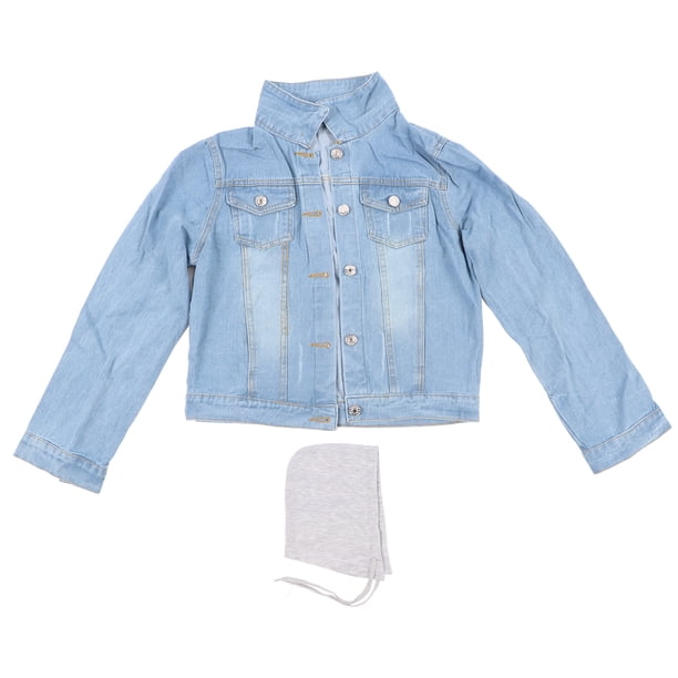 Chaqueta de manga larga con botones para mujer, informal, de moda, ajustada, con capucha desmontable para citas, azul claro, L