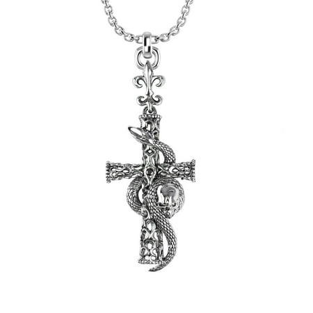 Silver Cross Necklace Dangling from Fleur-de-lis