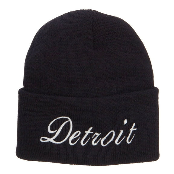 City of Detroit Embroidered Long Beanie - Black OSFM