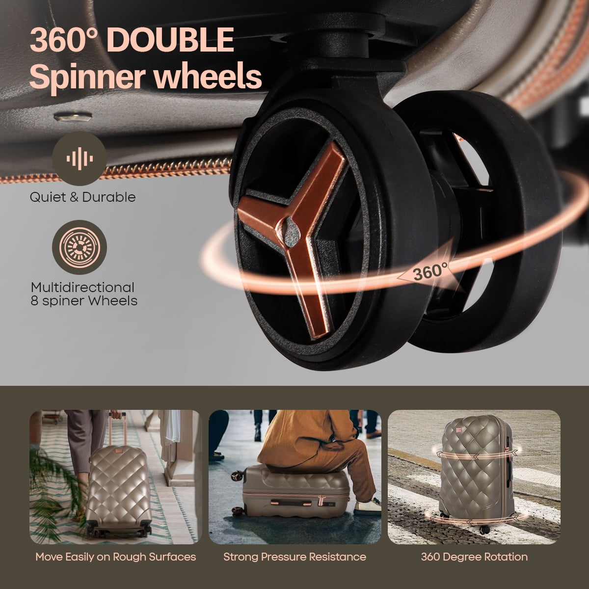 4-Piece Hardside Luggage Set, Lightweight Spinner Suitcases with TSA Lock, Expandable,  Elephant/Skin, 14"/20"/25"/29", WD8810