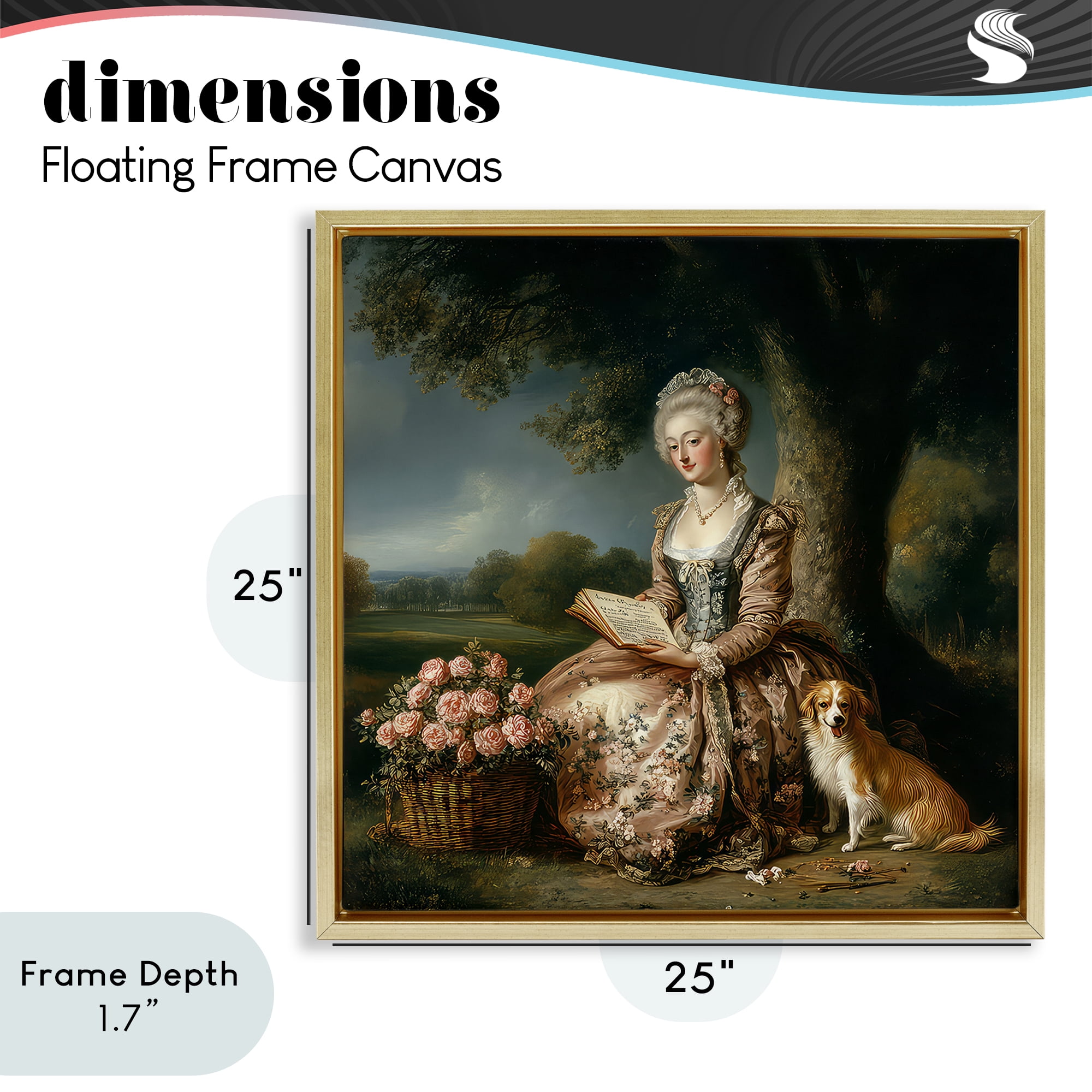 Stupell Industries Rococo Woman with Dog Gold Framed Floater Canvas Wall Art, design by The Wands Want