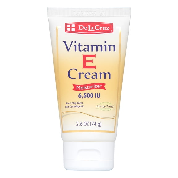 De La Cruz Vitamin E Cream, Face and Skin Moisturizer, Vitamin E Face Cream, 6500 IUs, 2.6 OZ Tube