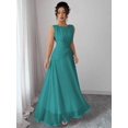 thumbnail image 4 of Teal Blue Womens Sleeveless Chiffon Maxi Dress With Drawstring Waist And Pleated Back, 4 of 7