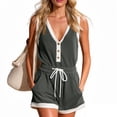 thumbnail image 6 of KIHOUT Women Color Block 2 Piece Loungewear Set V‑Neck Sleeveless Henley Tank Top Drawstring Elastic Waist Cuffed Shorts With Pockets Casual Matching Outfit For Summer Daily Lounging, 6 of 9