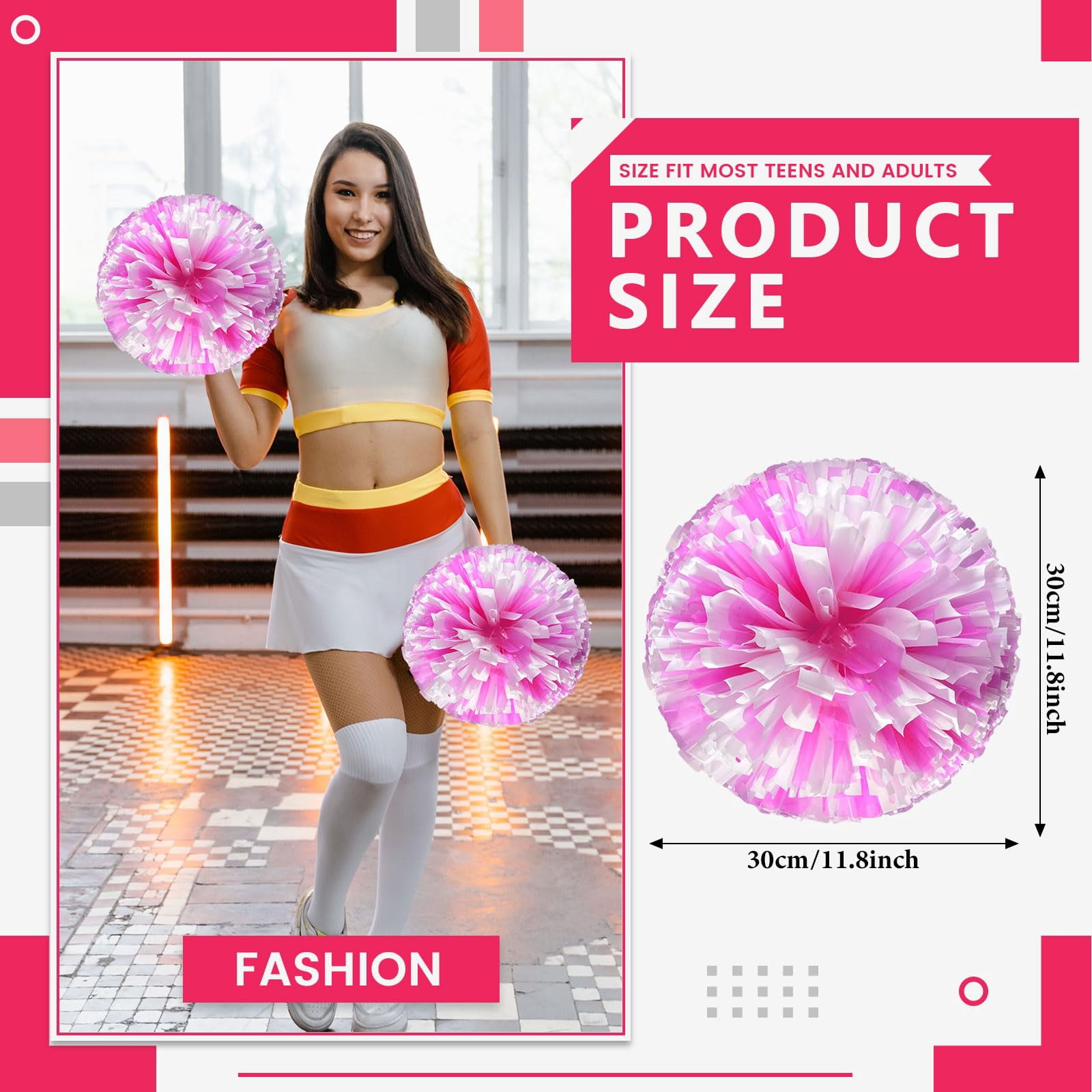 8 Pcs Cheerleading Pom Poms, Cheerleader Pompoms with Straight Handle Style,Fit for Team Spirit Sports Dance Cheering