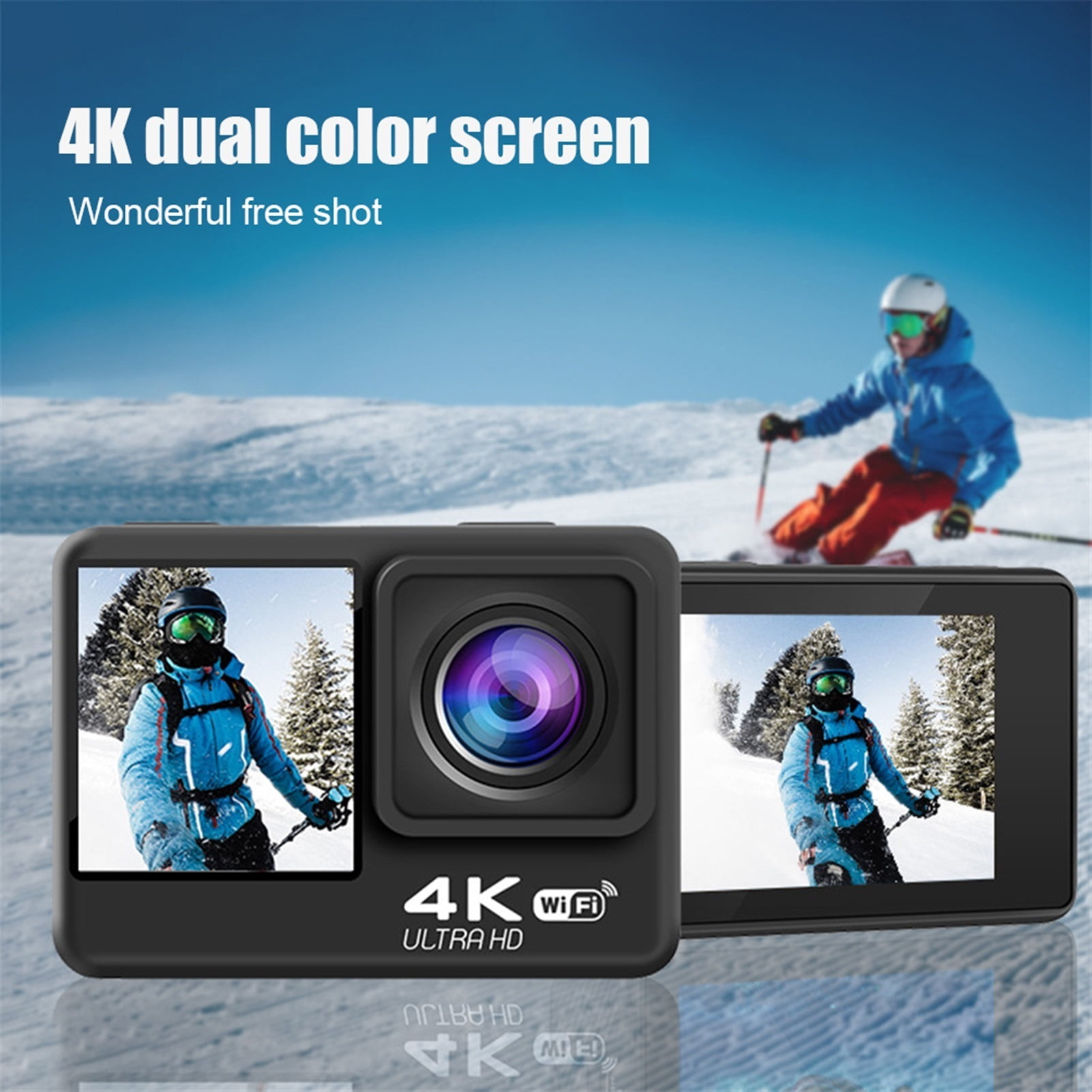 Professional EIS Action Camera 4K, 60fps 24MP WiFi 2.0'', Dual Touch LCD Screen Waterproof Camera, 4X Zoom Video Recorder Sport Cameras ,Easy to Use