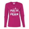 thumbnail image 2 of Wild Bobby, Faith Over Fear Psalm 118:6 White, Inspirational/Christian, Women Graphic Long Sleeve Tee, Fuschia, X-Large, 2 of 3